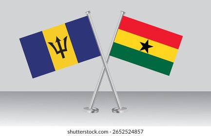 Bandeiras cruzadas de Barbados e Gana. Cores oficiais. Proporção correta. Design de banner