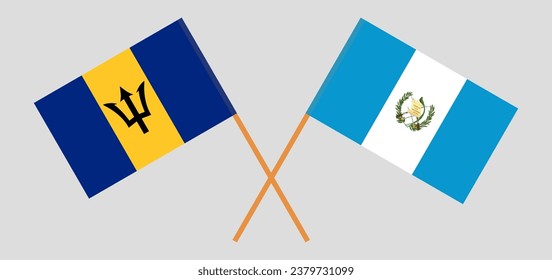 Crossed flags of Barbados and Guatemala. Official colors. Correct proportion. Vector illustration
