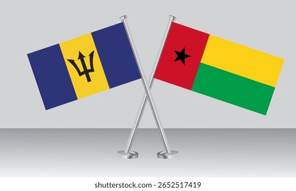 Bandeiras cruzadas de Barbados e Guiné-Bissau. Cores oficiais. Proporção correta. Design de banner