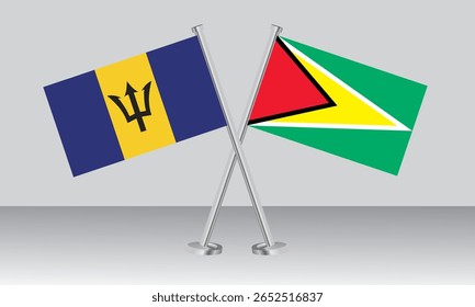 Crossed flags of Barbados and Guyana. Official colors. Correct proportion. Banner design