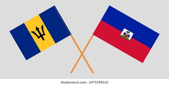 Crossed flags of Barbados and Haiti. Official colors. Correct proportion. Vector illustration
