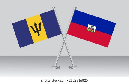 Crossed flags of Barbados and Haiti. Official colors. Correct proportion. Banner design