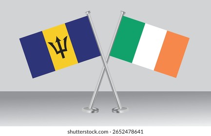 Crossed flags of Barbados and Ireland. Official colors. Correct proportion. Banner design