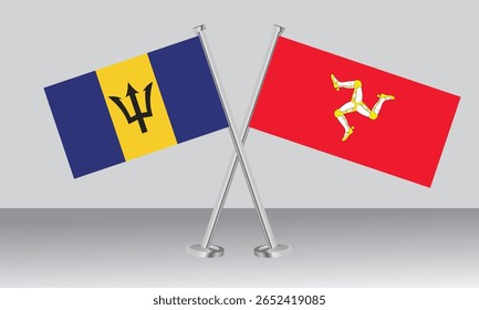 Banderas cruzadas de Barbados y la isla de Man. Colores oficiales. Proporción correcta. Diseño de Anuncio