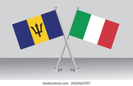 Crossed flags of Barbados and Italy. Official colors. Correct proportion. Banner design