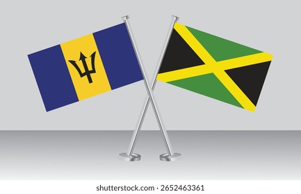Crossed flags of Barbados and Jamaica. Official colors. Correct proportion. Banner design