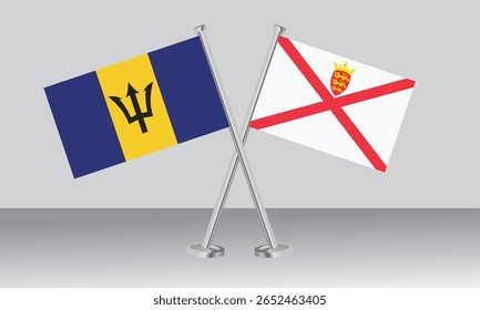 Bandeiras cruzadas de Barbados e Jersey. Cores oficiais. Proporção correta. Design de banner
