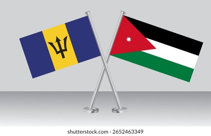 Crossed flags of Barbados and Jordan. Official colors. Correct proportion. Banner design