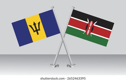 Crossed flags of Barbados and Kenya. Official colors. Correct proportion. Banner design