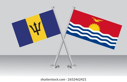 Crossed flags of Barbados and Kiribati. Official colors. Correct proportion. Banner design