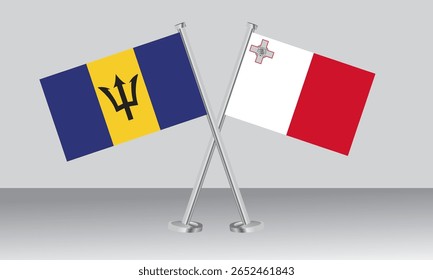 Crossed flags of Barbados and Malta. Official colors. Correct proportion. Banner design