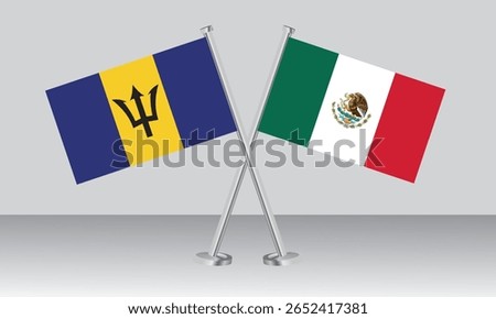Crossed flags of Barbados and Mexico. Official colors. Correct proportion. Banner design
