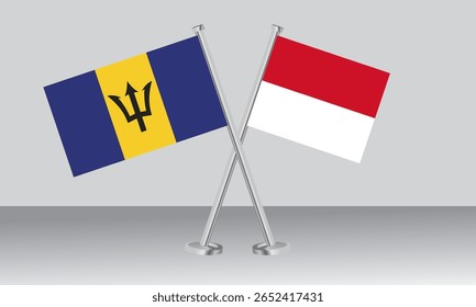 Crossed flags of Barbados and Monaco. Official colors. Correct proportion. Banner design