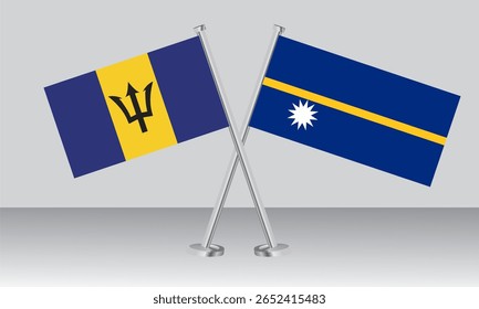 Crossed flags of Barbados and Nauru. Official colors. Correct proportion. Banner design