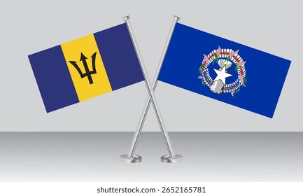 Crossed flags of Barbados and Northern Mariana Islands. Official colors. Correct proportion. Banner design