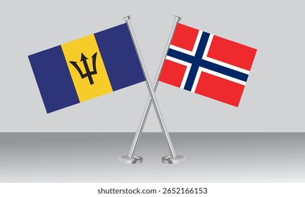 Crossed flags of Barbados and Norway. Official colors. Correct proportion. Banner design