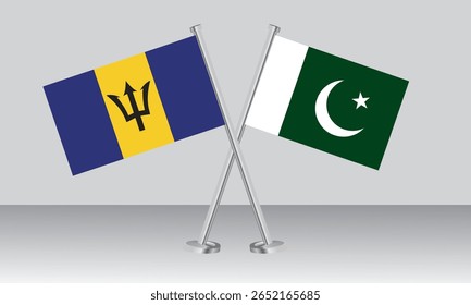 Crossed flags of Barbados and Pakistan. Official colors. Correct proportion. Banner design