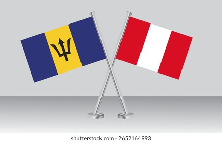 Banderas cruzadas de Barbados y Perú. Colores oficiales. Proporción correcta. Diseño de Anuncio