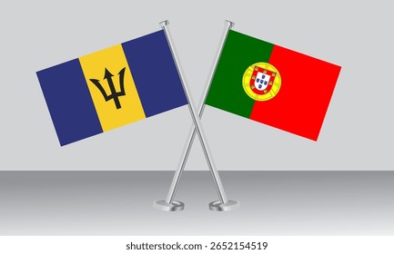 Crossed flags of Barbados and Portugal. Official colors. Correct proportion. Banner design