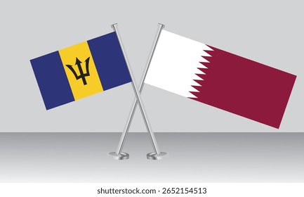 Crossed flags of Barbados and Qatar. Official colors. Correct proportion. Banner design