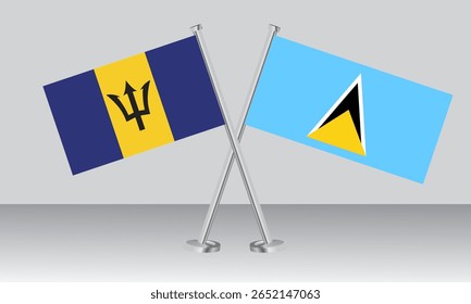 Crossed flags of Barbados and Saint Lucia. Official colors. Correct proportion. Banner design