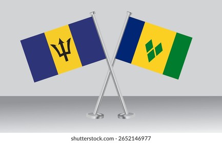 Crossed flags of Barbados and Saint Vincent and the Grenadines. Official colors. Correct proportion. Banner design