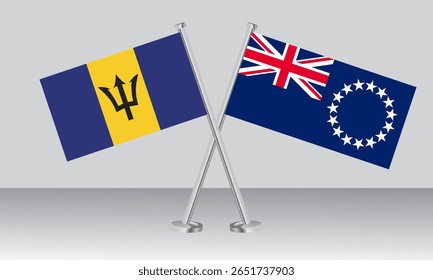 Crossed flags of Barbados and Salvador. Official colors. Correct proportion. Banner design