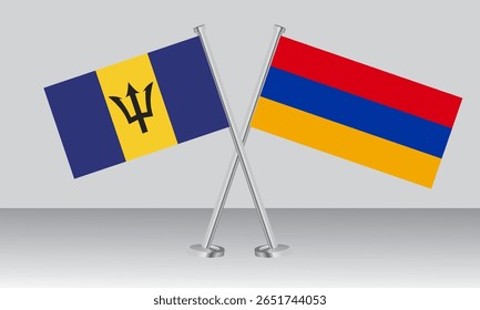 Crossed flags of Barbados and Salvador. Official colors. Correct proportion. Banner design