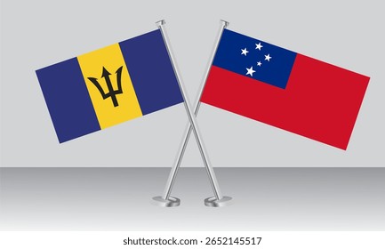 Crossed flags of Barbados and Samoa. Official colors. Correct proportion. Banner design
