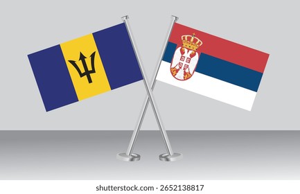 Crossed flags of Barbados and Serbia. Official colors. Correct proportion. Banner design