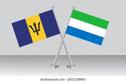 Crossed flags of Barbados and Sierra Leone. Official colors. Correct proportion. Banner design