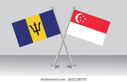 Crossed flags of Barbados and Singapore. Official colors. Correct proportion. Banner design