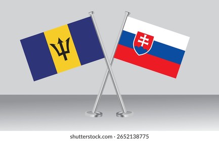 Crossed flags of Barbados and Slovakia. Official colors. Correct proportion. Banner design