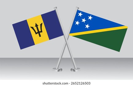 Crossed flags of Barbados and Solomon Islands. Official colors. Correct proportion. Banner design