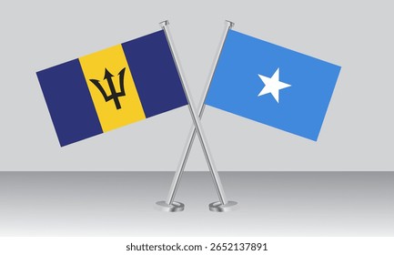 Crossed flags of Barbados and Somalia. Official colors. Correct proportion. Banner design