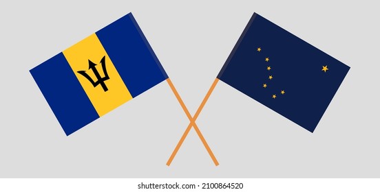 Banderas cruzadas de Barbados y el Estado de Alaska. Colores oficiales. Proporción correcta. Ilustración del vector
