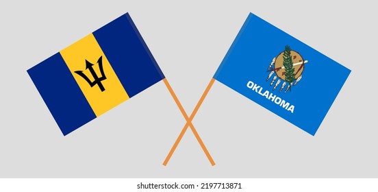 Crossed flags of Barbados and The State of Oklahoma. Official colors. Correct proportion. Vector illustration
