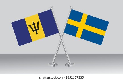 Crossed flags of Barbados and Sweden. Official colors. Correct proportion. Banner design