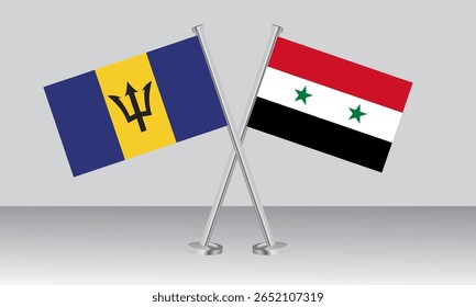 Crossed flags of Barbados and Syria. Official colors. Correct proportion. Banner design