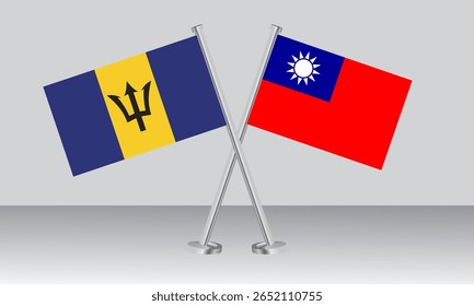 Crossed flags of Barbados and Taiwan. Official colors. Correct proportion. Banner design