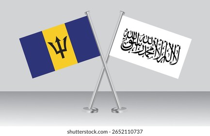 Crossed flags of Barbados and Taliban. Official colors. Correct proportion. Banner design