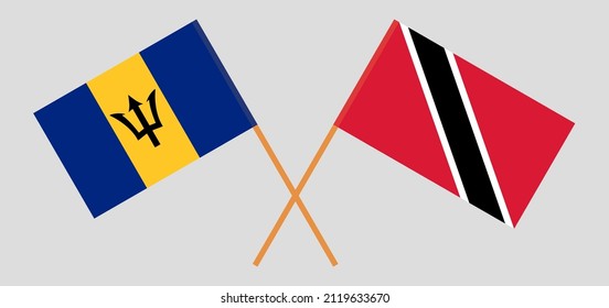 Crossed flags of Barbados and Trinidad and Tobago. Official colors. Correct proportion. Vector illustration
