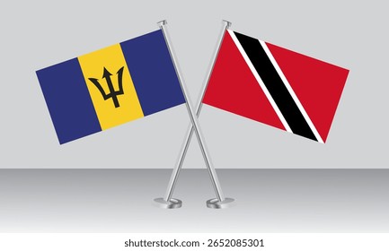 Crossed flags of Barbados and Trinidad and Tobago. Official colors. Correct proportion. Banner design