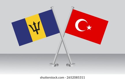Crossed flags of Barbados and Turkey. Official colors. Correct proportion. Banner design