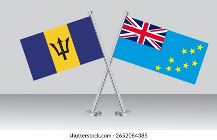 Crossed flags of Barbados and Tuvalu. Official colors. Correct proportion. Banner design
