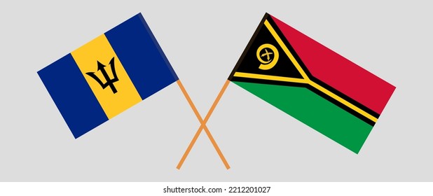 Crossed flags of Barbados and Vanuatu. Official colors. Correct proportion. Vector illustration
