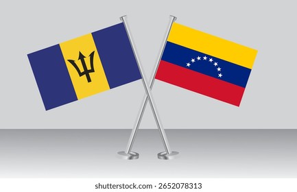 Crossed flags of Barbados and Venezuela. Official colors. Correct proportion. Banner design