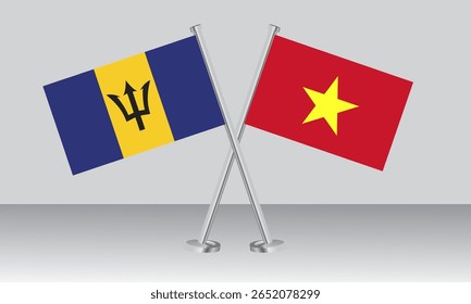 Crossed flags of Barbados and Vietnam. Official colors. Correct proportion. Banner design
