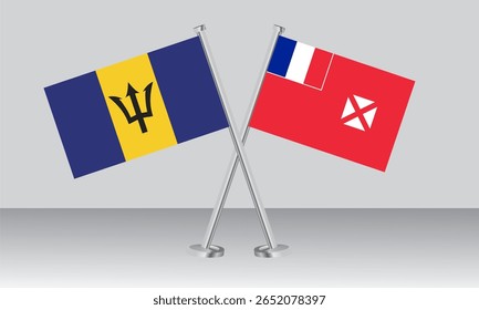 Crossed flags of Barbados and Wallis and Futuna. Official colors. Correct proportion. Banner design