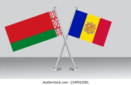 Crossed flags of Belarus and Andorra. Official colors. Correct proportion. Banner design